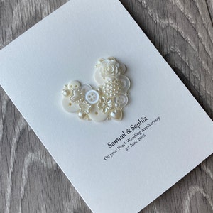Carte d'anniversaire de perle, carte faite main, cadeau 30e anniversaire, anniversaire de mariage perle, cadeau de mariage 30e, cadeau pour couple, coeur perle