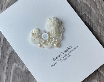 Pearl Anniversary Card, Handmade Card, 30th Anniversary Gift, Pearl Wedding Anniversary, 30th Wedding Gift, Gift for Couples, Pearl Heart