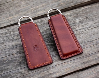 Porte-Clés en Cuir Véritable avec Lanière et Boucle de Cuivre, 2 Pièces Anneaux pour Voiture, pour Homme Femme - Noir
