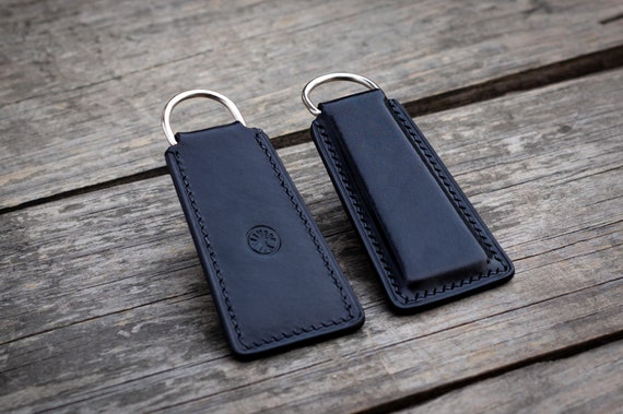 Black Monogram Leather Keychain