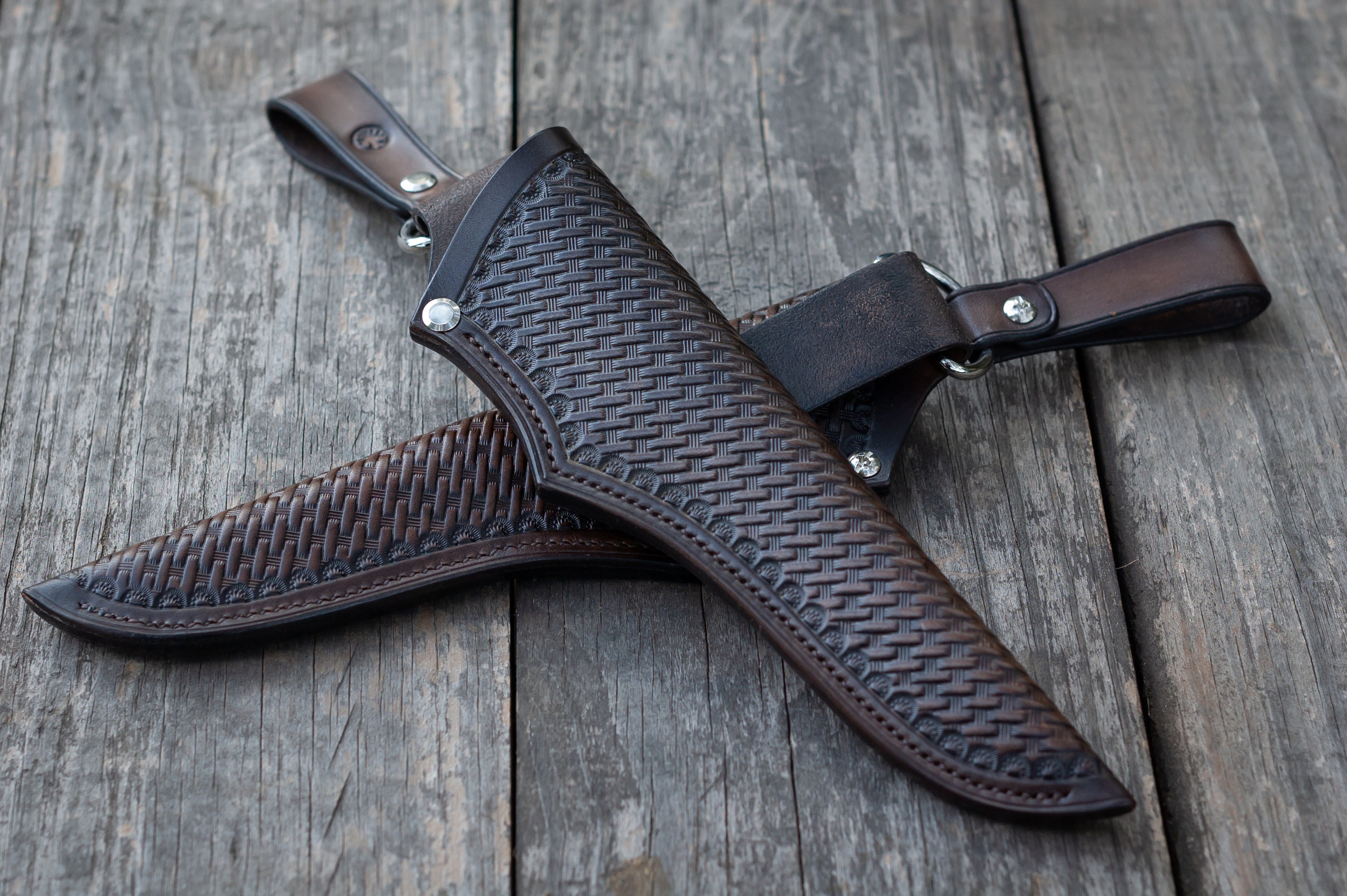 Leather Knife Sheath Basketweave Pattern Tooled Leather - Etsy