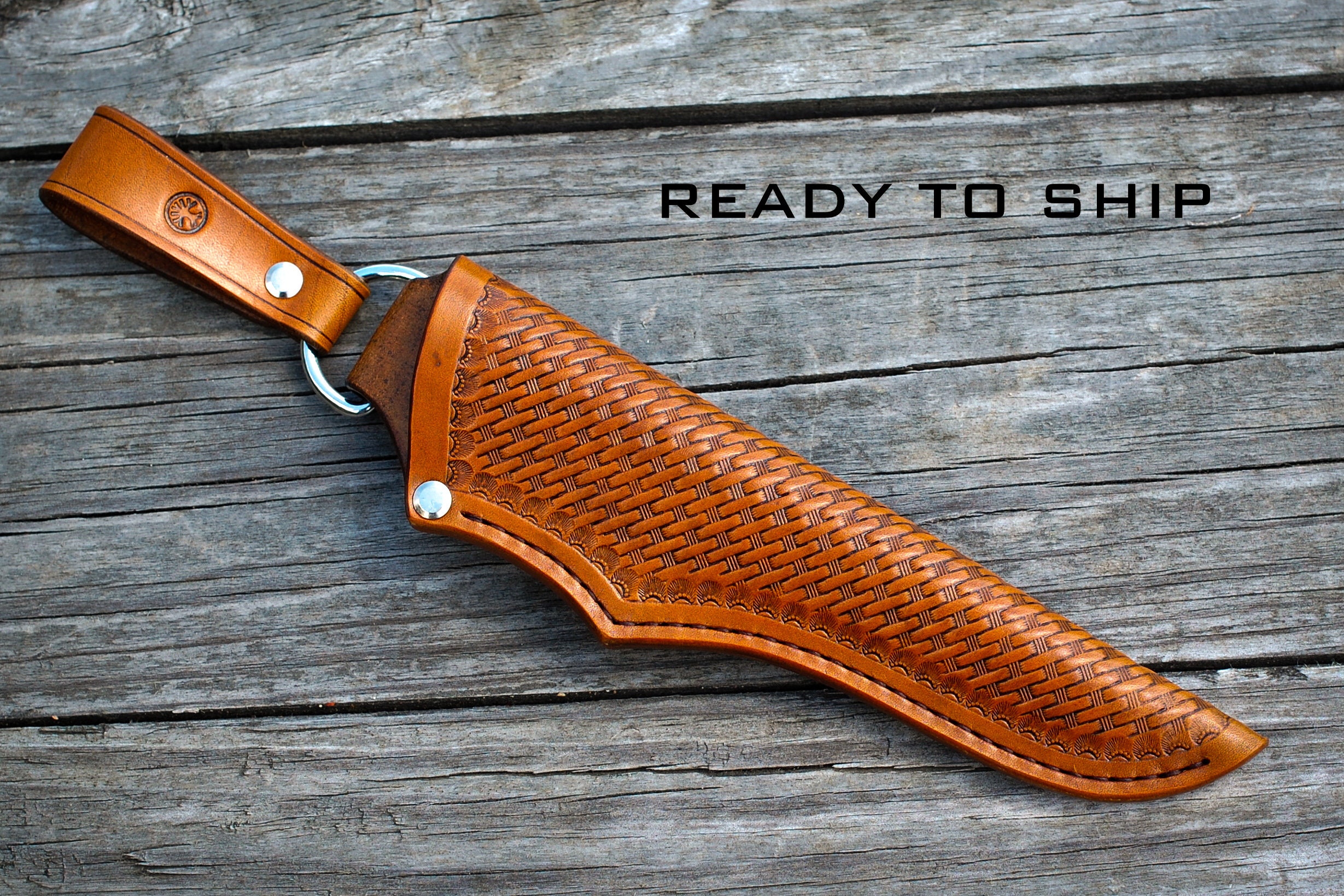 Leather custom knife sheath handmade basketweave stamping Etsy