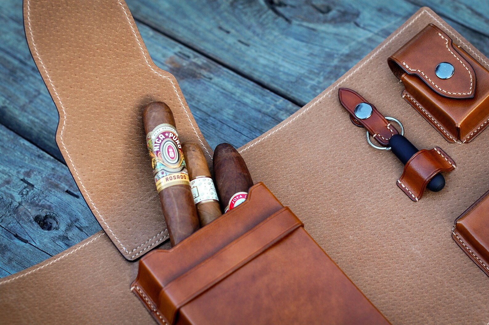 Leather Cigar Case Travel Cigar Pouch Handstitch Leather Etsy