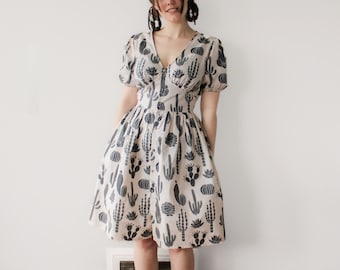 peasant shirt dress Cream Shirt Dress 70s Button Front Collar Balloon Sleeves Vintage Midi Tie  Waist Peasant Blouse Romantic Prairie Bohemian Medium M