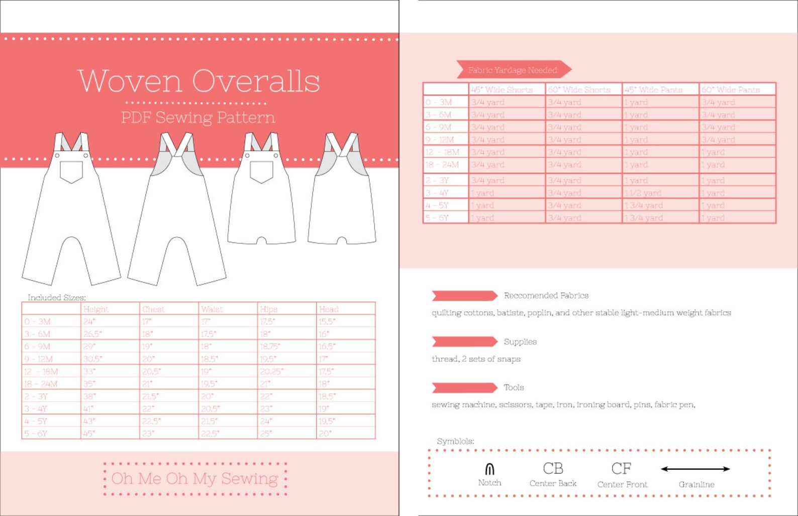 Easy Woven Overalls PDF Sewing Pattern | Etsy Canada