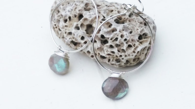 Sterling silver Labradorite hoop earrings