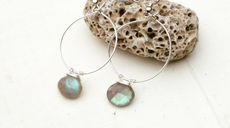 Sterling silver Labradorite hoop earrings