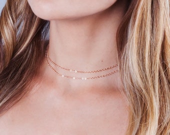 Rose Gold Choker Necklace, Delicate Choker, Layered Necklace, Double Choker, Triple Necklace, Minimal Choker, Dainty Choker Chain, NX50014-R