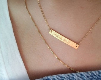 Bar Name Necklace, Bar Necklace Personalized, Hand Stamped Necklace, Custom Necklace, Name Bar,  Date Bar Necklace, Gold, Silver, NP1053