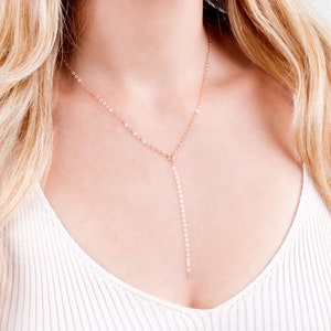 Rose Gold Lariat Necklace, Rose Gold Y Necklace, Dainty Necklace, Minimal Lariat Necklace, Gold Filled, Sterling Silver, NX50013 image 1