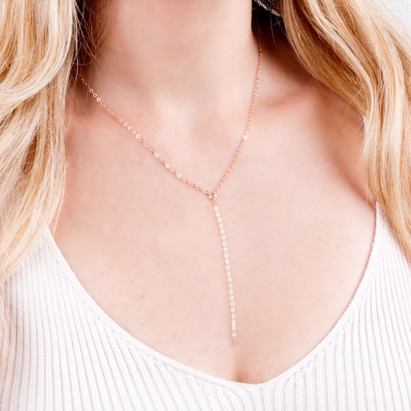 Rose Gold Lariat Necklace, Rose Gold Y Necklace, Dainty Necklace, Minimal Lariat Necklace, Gold Filled, Sterling Silver, NX50013