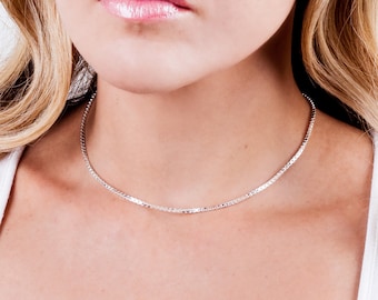 Sterling Silver Choker Necklace, Short Silver Necklace, Thick Box Chain Necklace, Simple Necklace, Thin Chain, Layered Necklace, NX50030