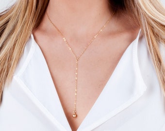 Gold Long Lariat Necklace, Y Necklace, Drop Necklace, Bridesmaid Gift, Simple Necklace, Cleavage Necklace, Sterling Silver,  NX50031