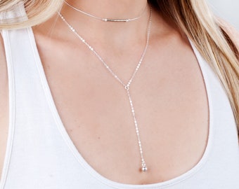 Sterling Silver Necklace Set of 2, Choker Necklace, Lariat Necklace, Y necklace, Beads Necklace, Hematite Necklace, Gemstone Necklace, NL22