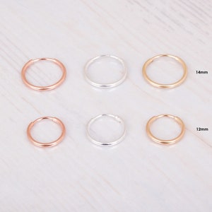 Rose Gold Filled Hoop Earrings, Mini Hoops, Delicate Earrings, Endless Hoop Earrings, Sterling Silver, 14K Gold Filled, 12mm 14mm, ER24-25