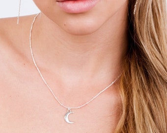 Moon Necklace, Minimalist Necklace, Crescent Moon Necklace, Satellite Chain, sterling silver, gold, rose gold, Dainty Women Necklace, NP1088