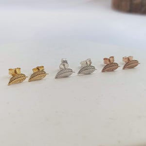 Tiny Leaf Earrings, Rose Gold Studs, Rose Gold Stud Earrings, Small Earrings, Minimal Stud Earrings, Gold, Sterling Silver & Rose Gold, ER13