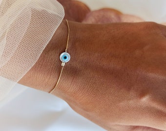 Tiny Eye Bracelet, Evil Eye Bracelet, Protection Bracelet, Israeli Jewelry, Minimalist Eye Bracelet, Sterling Silver, Gold Filled, BR94