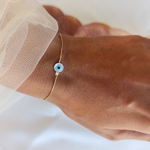 Minimalistiskt onda ögat armband, sterlingsilver, guldfyllt, Nazar smycken, BR94