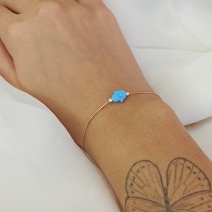 Opal Hamsa Bracelet, Evil Eye Jewelry, Blue Hamsa Bracelet, Hand Bracelet, White Opal Hamsa, Sterling Silver, Gold, Rose Gold , BR32