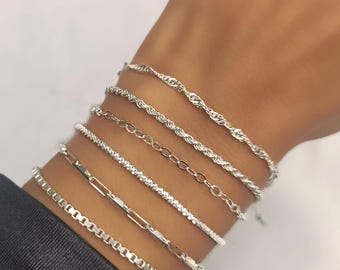 Armband Sterling Silber, Silberarmband Frauen, Kettenarmband, Stapelarmband, dünnes zierliches Armband, Geschenk für Frauen, einfaches Armband