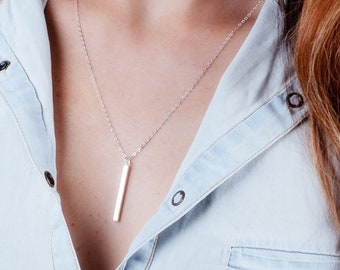 Simple Drop bar collier, collier long vertical bar, collier minimal simple, délicat collier, argent sterling 925, or, or rose