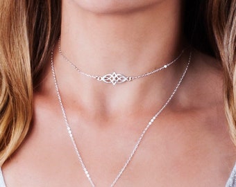 Silver Choker Necklace, Celtic Choker Necklace, Layering Choker, Celtic Knot Jewelry, Boho Choker, Tattoo Necklace, Dainty Choker, NP1015