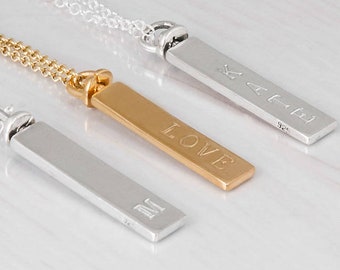 Engraved Bar Necklace: Sterling Silver, Gold, Rose Gold, Personalized, NP1066