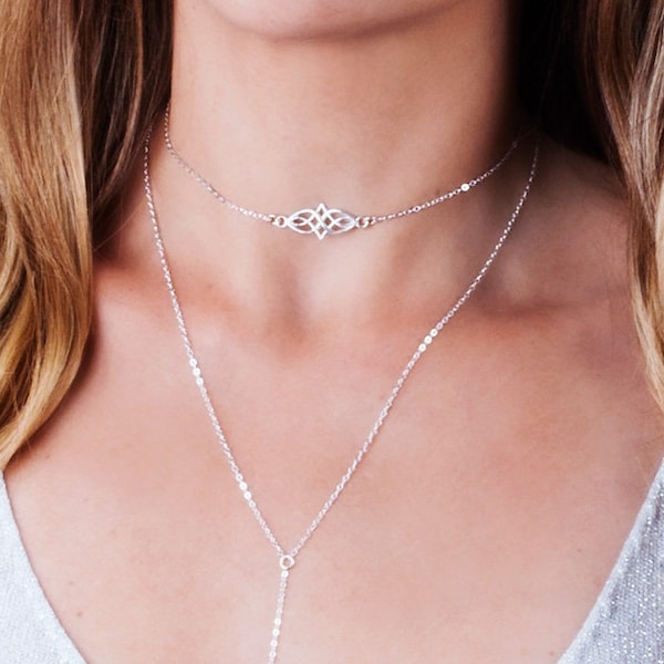 Silber Choker Halskette, keltischer Choker Halskette, Layering Choker, keltischer Knoten Schmuck, Boho Choker, Tattoo Halskette, zierlicher Choker, NP1015