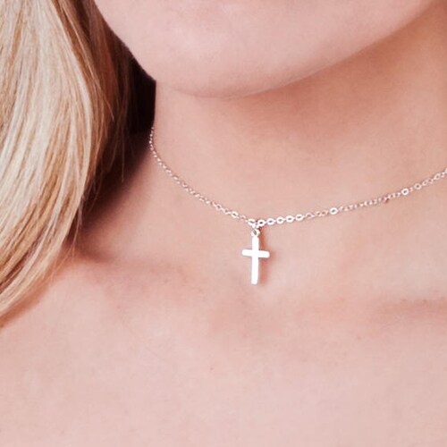 Cross Choker Necklace Sterling Silver 