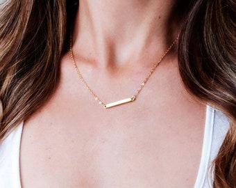 Bar Necklace For Women, Simple Bar Necklace, Sterling Silver, Rose Gold, Gold, Stick Line Necklace, Delicate Necklace, Minimalist Necklace
