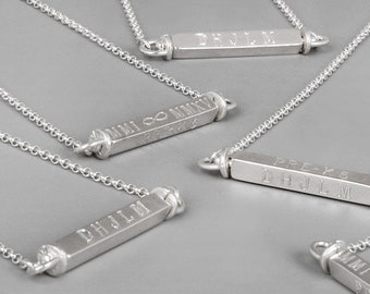 Sterling Silver 4 Sided Bar Necklace, Custom Engraved Necklace, Personalized Bar Necklace, Engraved Necklace, Family Name Necklace, NP1024