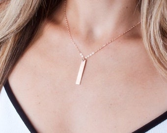 Personalized Bar Necklace, Rose Gold Bar Necklace, Custom Bar Necklace, Engraved Necklace, Vertical Bar Necklace, Gold Name Necklace, Silver