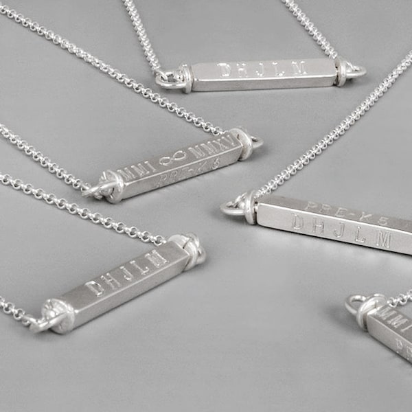 Sterling Silver 4-Sided Bar Necklace, Custom Engraved Name Necklace, NP1024