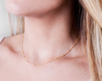 Gold filled satellietketting, sierlijke sterlingzilveren ketting met kralen, NX50001