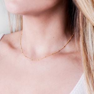 Gold Filled Satellite Necklace, Dainty Gold Necklace, Bead Chain Necklace, Sterling Silver 925, Everyday Necklace, Simple Layered Necklace