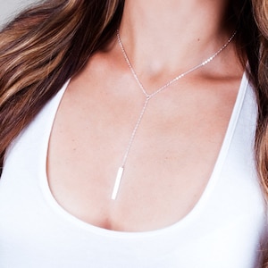 Gold Bar Lariat, Gold Y Necklace, Custom Lariat, Bar Lariat Necklace, Personalized Bar Necklace, Initial Necklace, Silver, Rose Gold, NP1064