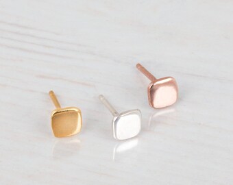 Small Square Stud Earrings: Sterling Silver, Gold, Rose Gold, ER21