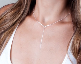 Silver Y Necklace, Y Necklace, Silver Lariat Necklace, Silver Layered Necklace, Choker Y Necklace, Sterling Silver Necklace Drop, NX50013