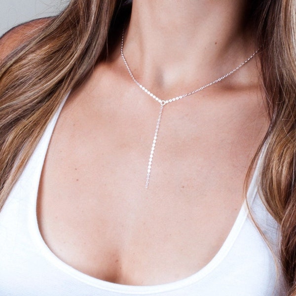 Silver Y Necklace, Y Necklace, Silver Lariat Necklace, Silver Layered Necklace, Choker Y Necklace, Sterling Silver Necklace Drop, NX50013