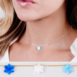 Opal David Star Necklace, Star Of David Choker Necklace, Blue White Opal Pendant, Sterling Silver, Gold Filled, Magen David, NP1075