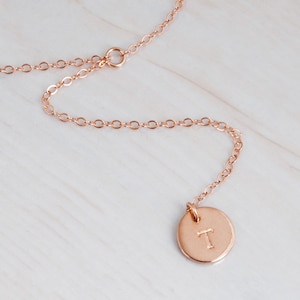 Initial Y Necklace, Drop Y Lariat Disc Necklace, Gold, Sterling Silver, Rose Gold, Personalized Disc, Delicate Short Y Necklace, NP1063 image 2