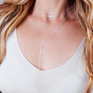 Sterling Silver Choker Necklace Set, Necklace Set of two, Y lariat Necklace, Layered Necklace Set, Silver Choker Chain Necklace, NL-13