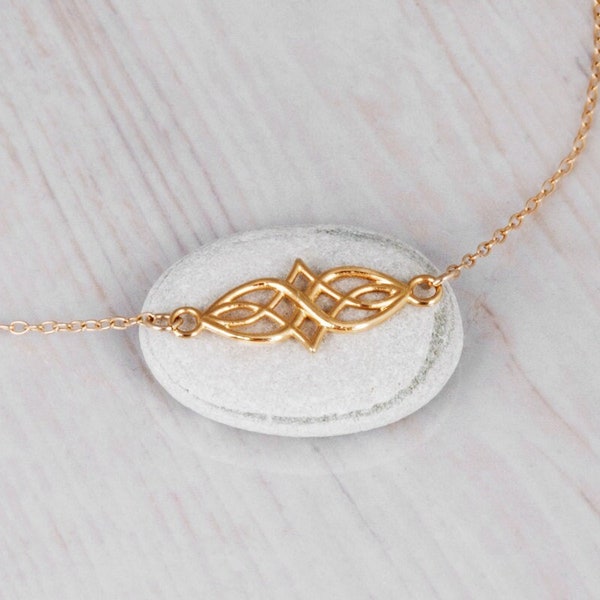 Gold Celtic Necklace, Celtic Knot Pendant Necklace, Minimal Irish Jewelry, Gold Filled Necklace, Elvish Necklace, Sterling Silver, NP1015