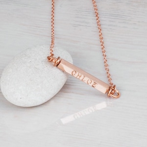 4 Sided Bar Necklace, Engraved Necklace, Rose Gold Bar Necklace, Mom Necklace, Personalized Name Necklace, 2 3 4 Name Necklace, 1024