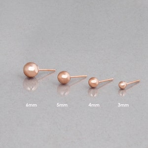 Ball Stud Earrings, Rose Gold Stud Earrings, Tiny Rose Gold Studs, Delicate Gold Earrings, Small Stud Earrings, 3mm, 4mm, 5mm, 6mm, ER10 image 1