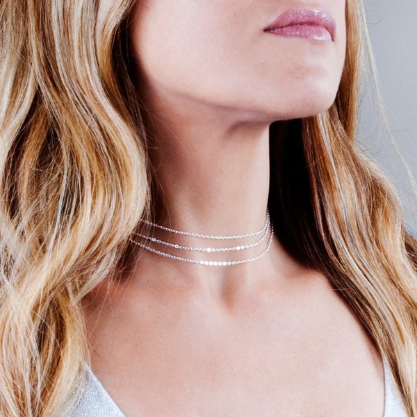 Dainty Choker Necklace, Sterling Silver Choker, Layered Choker, Multi Layer Necklace, Choker Collar Necklace, Simple Necklace, NX50014-S