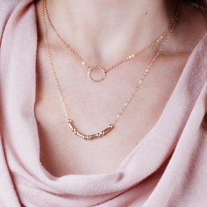 Multi Layer Necklace, Sterling Silver Set of 2 Necklaces, Gold Layered Necklace Set, Stacked Necklace, Circle Necklace, Tube Necklace, NL-4