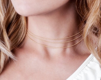 Multi Layer Choker Necklace, Gold Choker Necklace, Gold Filled Choker, Ball Choker Chain, Layered Necklace, Simple Minimal Choker, NX50019