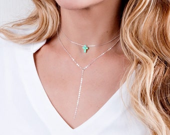 Y lariat and Opal Cross Choker Necklace, Layered Necklace Set, Necklace Set 2, Multi Layer Necklace, Gold, Rose Gold, Sterling Silver, NL23